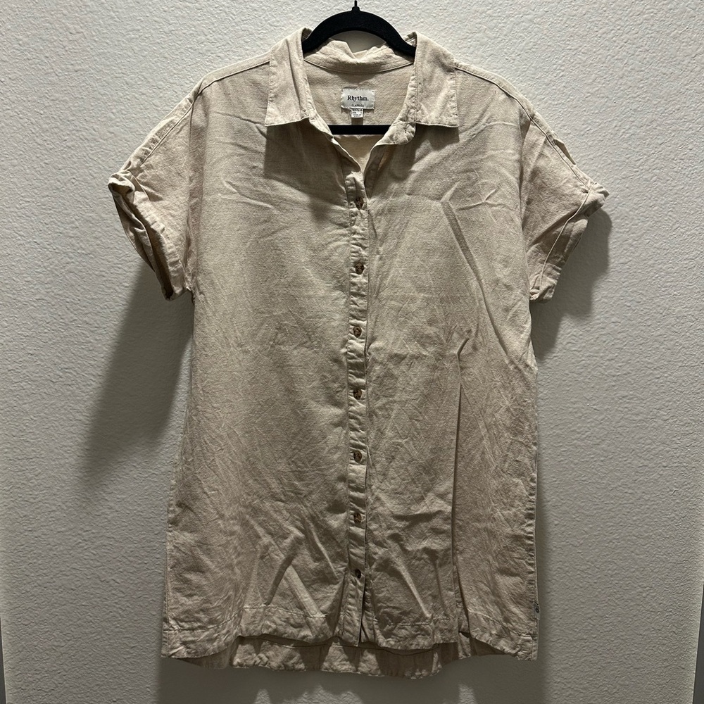 Rhythm Linen Blend Shirt Dress - Women’s S - Tan